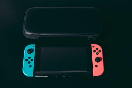 London, UK - 2021.11.27: Product close-up shot of nintendo switch gaming consoleのeditorial素材
