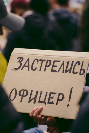 Downing Street, London | UK -  2022.03.13: Ukrainian people protest, thousands gather to demand...