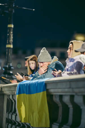 Trafalgar Square, London | UK -  2022.03.15: Ukrainian people protest, thousands gather to demand tougher sanctions on Russia from British Government, EU and USA to stop the war in Ukraineのeditorial素材