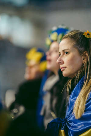 Trafalgar Square, London | UK -  2022.03.09: Ukrainian people protest, thousands gather to demand tougher sanctions on Russia from British Government, EU and USA to stop the war in Ukraineのeditorial素材