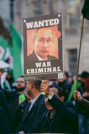Downing Street, London | UK -  2022.03.19: Ukrainian people protest, thousands gather to demand tougher sanctions on Russia from British Government, EU and USA to stop the war in Ukraineのeditorial素材