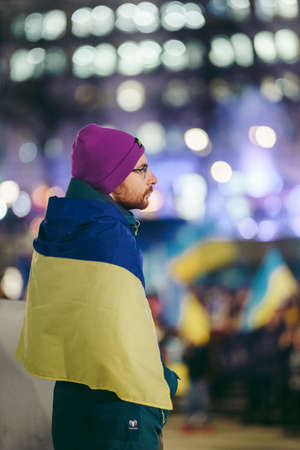 Trafalgar Square, London | UK -  2022.03.09: Ukrainian people protest, thousands gather to demand tougher sanctions on Russia from British Government, EU and USA to stop the war in Ukraineのeditorial素材