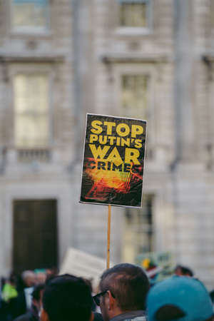 Downing Street, London | UK -  2022.03.19: Ukrainian people protest, thousands gather to demand tougher sanctions on Russia from British Government, EU and USA to stop the war in Ukraineのeditorial素材