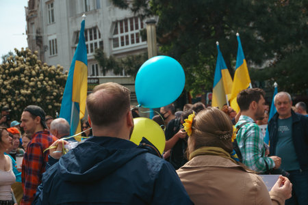 Budapest | Hungary - 2022.03.08: People with flags in Budapest gather to support Ukrainians and stop the war started by russiaのeditorial素材