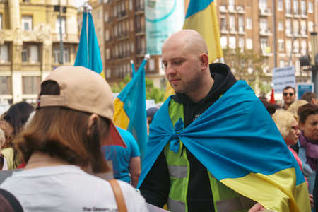 Budapest | Hungary - 2022.03.08: People with flags in Budapest gather to support Ukrainians and stop the war started by russiaのeditorial素材