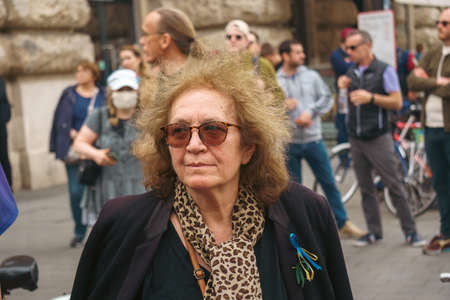 Budapest | Hungary - 2022.03.08: People with flags in Budapest gather to support Ukrainians and stop the war started by russiaのeditorial素材