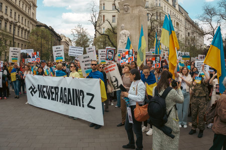 Budapest | Hungary - 2022.03.08: People with flags in Budapest gather to support Ukrainians and stop the war started by russiaのeditorial素材