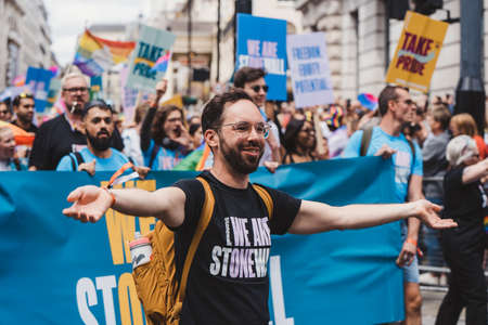 London / UK - 02/07/2022: Stonewall organization employees celebrating London LGBTQ Pride Paradeのeditorial素材
