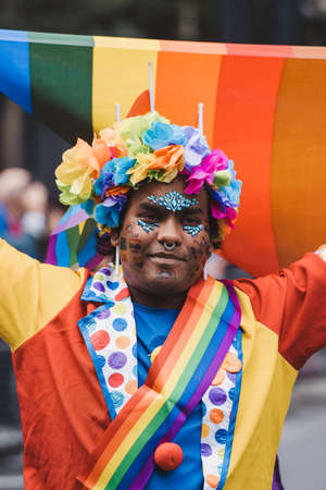 London / UK - 02/07/2022: People with flags and banners celebrating London LGBTQ Pride Paradeのeditorial素材