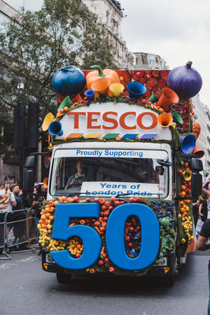 London / UK - 02/07/2022: Tesco company employees celebrating London LGBTQ Pride Paradeのeditorial素材