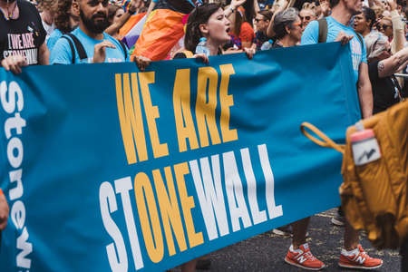 London / UK - 02/07/2022: Stonewall organization employees celebrating London LGBTQ Pride Paradeのeditorial素材