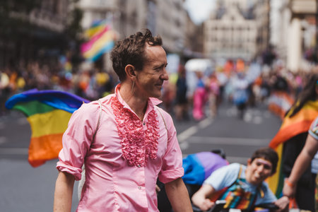 London / UK - 02/07/2022: People with flags and banners celebrating London LGBTQ Pride Paradeのeditorial素材