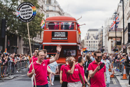 London / UK - 02/07/2022: People with flags and banners celebrating London LGBTQ Pride Paradeのeditorial素材