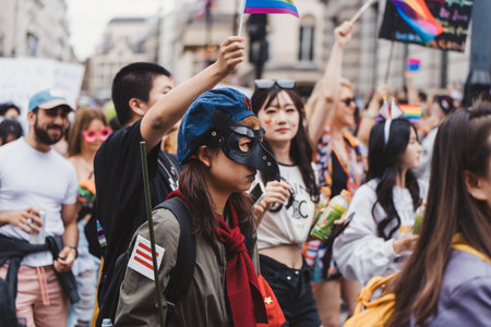 London / UK - 02/07/2022: Queer China with flags and banners celebrating London LGBTQ Pride Paradeのeditorial素材