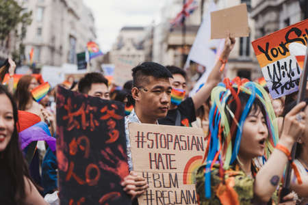 London / UK - 02/07/2022: Queer China with flags and banners celebrating London LGBTQ Pride Paradeのeditorial素材