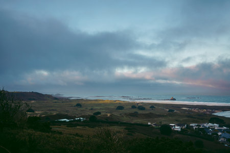 A beautiful path that leads through sand dunes in western Jersey backing the southern end of St Ouen's Bayの写真素材
