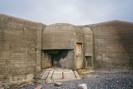 WWII German Bunker, Kempt Tower, in La Grande Cueillette, Saint Ouen, Jersey Island on cloudy dayのeditorial素材