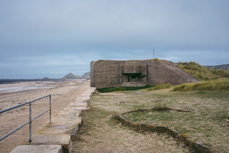 Channel Islands Military Museum Bunker in Jersey Island UK on cloudy dau