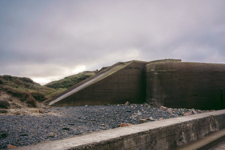 WWII German Bunker, Kempt Tower, in La Grande Cueillette, Saint Ouen, Jersey Island on cloudy dayのeditorial素材