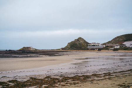 Beautiful nature views of coastal cliffs and beaches on Jersey Island (Channel Islands, UK)のeditorial素材
