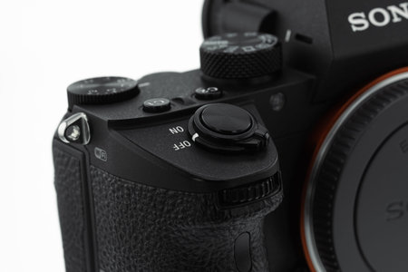 London, United Kingdom - 2023.02.28: Closeup product photo of Sony a7iii camera with white...