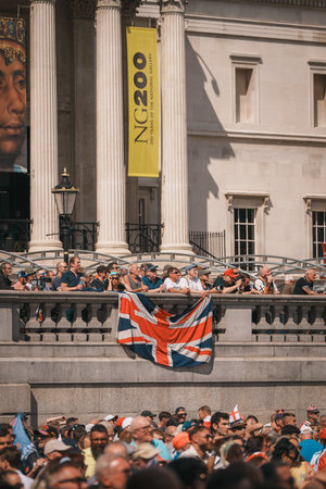 Trafalgar Square, London - UK - 2024.07.27: People with British flags are gathering at the March for Freedom, March for Britainのeditorial素材