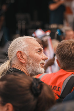 Trafalgar Square, London - UK - 2024.07.27: People with British flags are gathering at the March for Freedom, March for Britainのeditorial素材