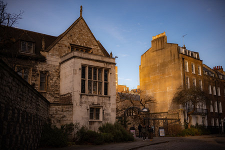 Empty Charterhouse Square area on sunny Sunday afternoonの写真素材
