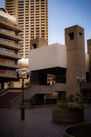 Stunning Barbican archetecture on sunny cold Sunday afternoonの写真素材