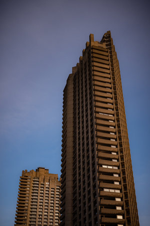 Stunning Barbican archetecture on sunny cold Sunday afternoonの写真素材