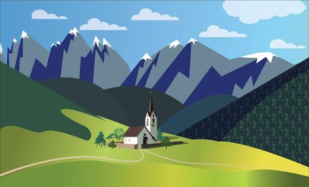 Illustration of the mountains and churchの写真素材