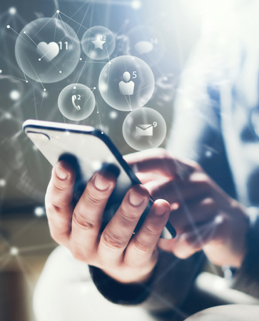 Man with smartphone. Concept of social media and networkの写真素材