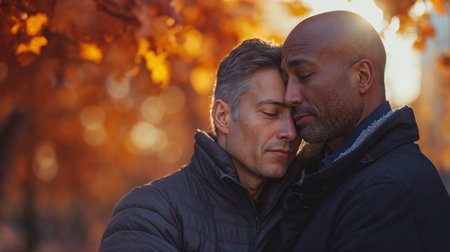 Close-up portrait of happy gay coupleの素材