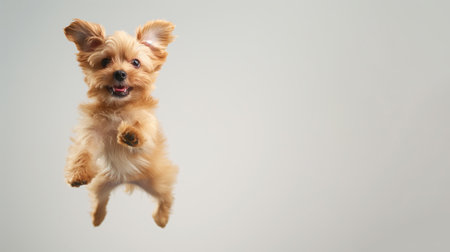 Jumping little cheerful dog isolated on white backgroundの素材