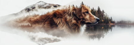 Double exposure portrait of a dogの素材