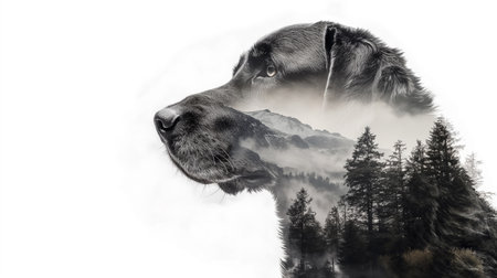 Double exposure portrait of a dogの素材