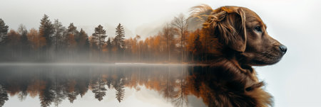 Double exposure portrait of a dogの素材