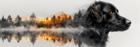 Double exposure portrait of a dogの素材