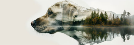 Double exposure portrait of a dogの素材