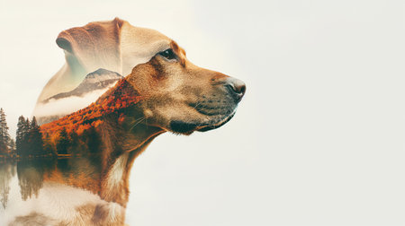 Double exposure portrait of a dogの素材