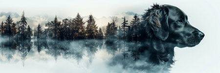 Double exposure portrait of a dogの素材