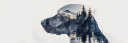 Double exposure portrait of a dogの素材