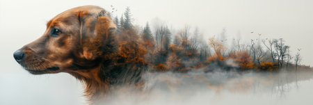 Double exposure portrait of a dogの素材