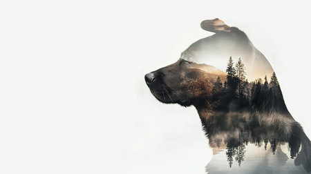 Double exposure portrait of a dogの素材
