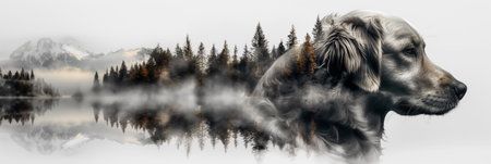 Double exposure portrait of a dogの素材