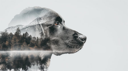 Double exposure portrait of a dogの素材