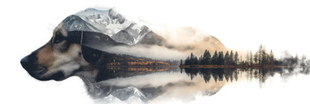 Double exposure portrait of a dogの素材