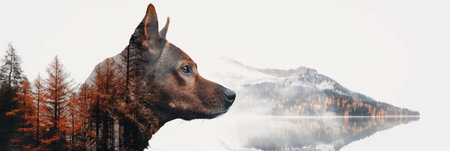 Double exposure portrait of a dogの素材