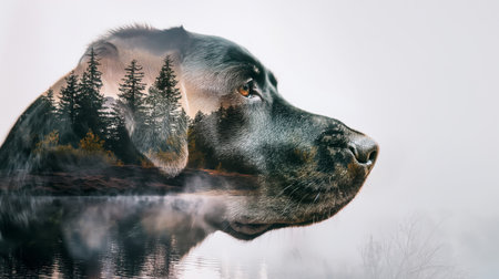 Double exposure portrait of a dogの素材