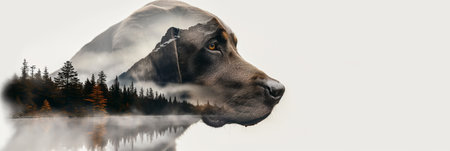 Double exposure portrait of a dogの素材